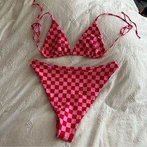 Skatie Pink and Red Checker Kelly Ella Bikini